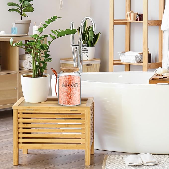 1 Piece 94 oz Bath Salts Glass Jar with Wooden Lid, Bath Salt Container with Scoop, Airtight Storage Bathtub Accessories for Women