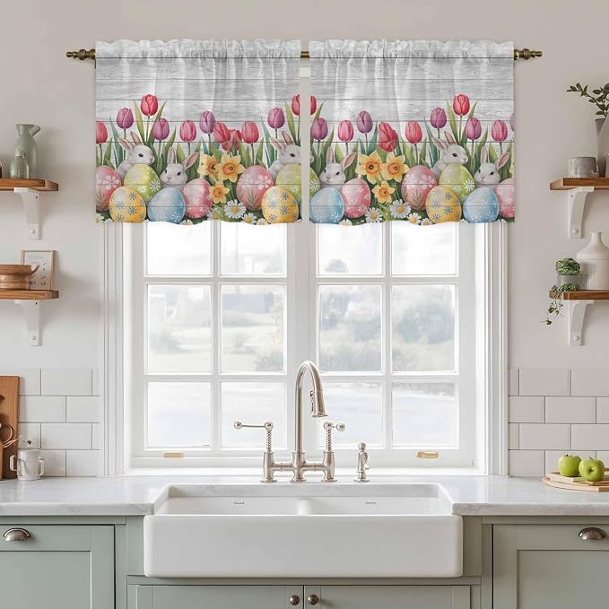 Easter Kitchen Tier Curtains 24 Inch Long 2 Panel Set, Rod Pocket Cafe Small - Image 3
