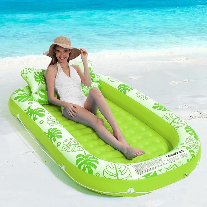 Inflatable Tanning Pool Lounger Float with Cervical Pillow - Pool Floats Adult for Sunbathing, Backyard, Pool Party - Inflate Ball Pit for Babies - Kids Swimming Pool Bed