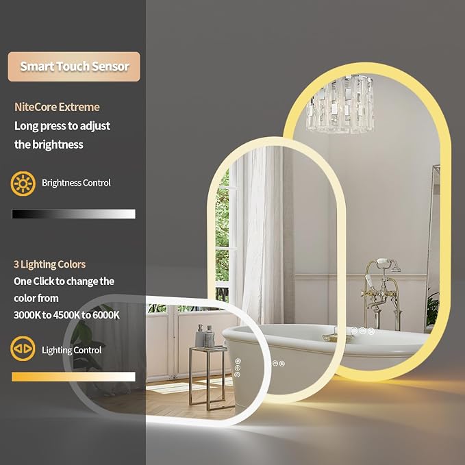 LUVODI Lighted LED Bathroom Mirror: 40x20IN Oval Anti-Fog Dimmable Wall Mounted - Image 4