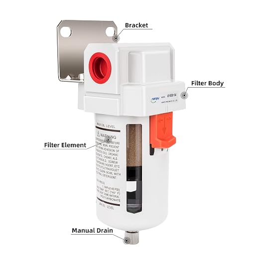 NANPU 1/2" NPT Compressed Air Line Filter, 5 Micron Brass Element, Poly Bowl - Image 2