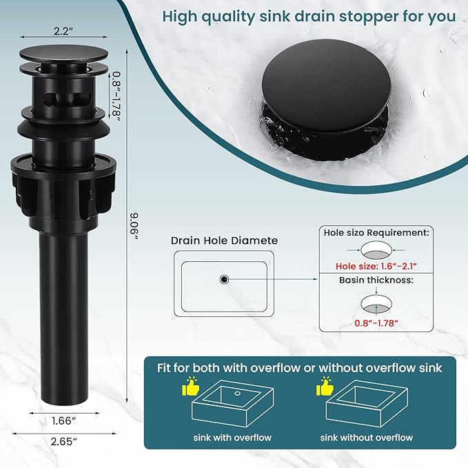 Bathroom Faucets Matte Black Waterfall Bathroom Sink Faucet Modern Single Handle Bathroom Faucet for 1 or 3 Hole Mxier Tap Washbasin Faucet with Deck, Pop-up Drain and Supply Hoses 2 Pack