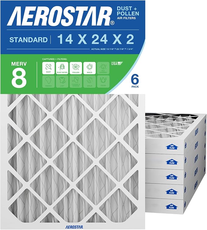 Aerostar 14x24x2 MERV 8 High Efficiency Pleated Air Filter, Electrostatic AC by AirFiltersDelivered