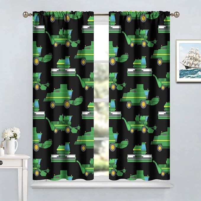 Kids Agriculture Machine Window Curtains, Farm Equipment Tractors Transport - Image 2