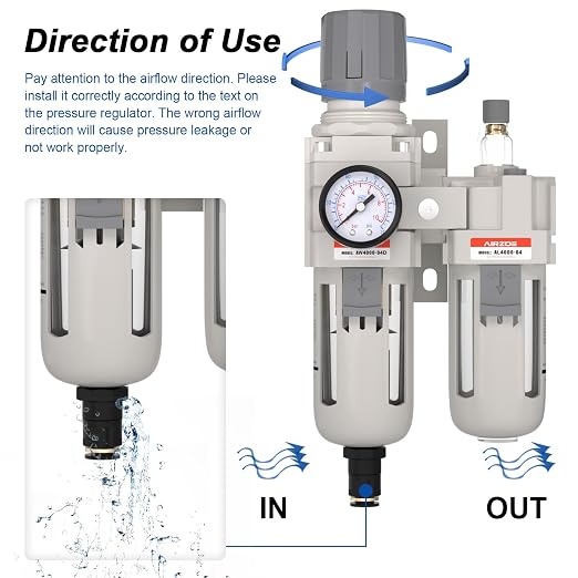 1/2" NPT Compressed Air Filter Regulator Lubricator Combo, Air Compressor Water - Image 4
