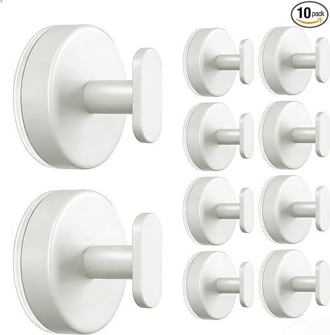 Suction Cup Hooks for Shower: 15 LB Strong Wall Hanger for Bathroom, Front door, Glass, Window, RV, Holder for Towel, Christmas Wreath, Coat, Loofah, Waterproof & Reusable, Cream White 10-Pack