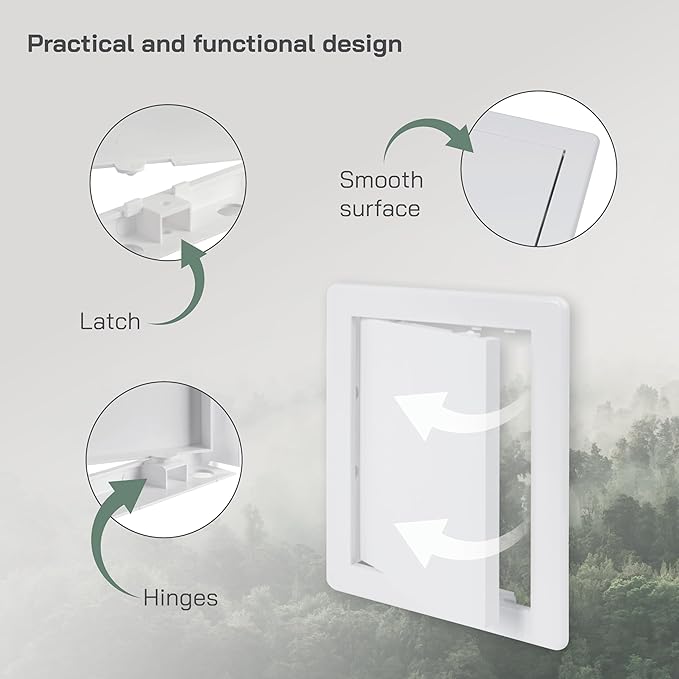 Vent Systems White ABS Plastic Access Panel 6 x 8 Inch (Opening) - Access Door for Drywall, Wall, Ceiling - Electrical, Plumbing Service Wall Hole Cover - Inspection Door - 6.6 x 8.6 Inch (Outer)