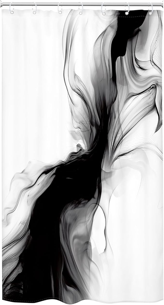 Cinbloo Black and White 54Wx78H Shower Curtain Marble Abstract Modern Minimalist Ombre Grey Elegant Ink Texture Neutral Simple Aesthetic Bathroom Curtain Set Man Bath Bathroom Accessories Decor