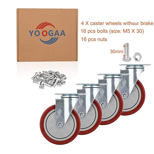 YOOGAA 5" Heavy Duty Caster Swivel Caster Wheels No Noise 360 Degree Rotation - Image 7