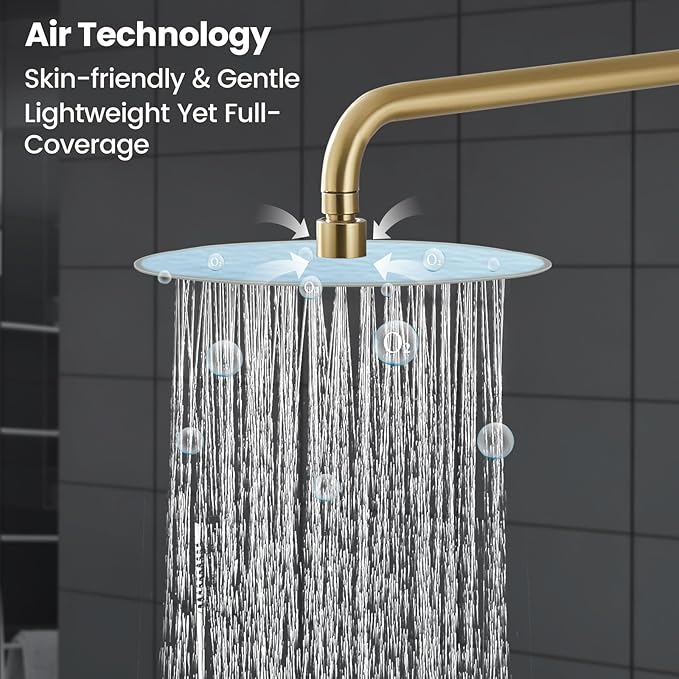 Airuida Shower Fixtures 2 Functions Shower Faucet Set Wall Mounted for Bathroom High Pressure Brass Handheld Shower with Rough-in Valve Round Rainfall 10 Inch Shower Head Brushed Gold