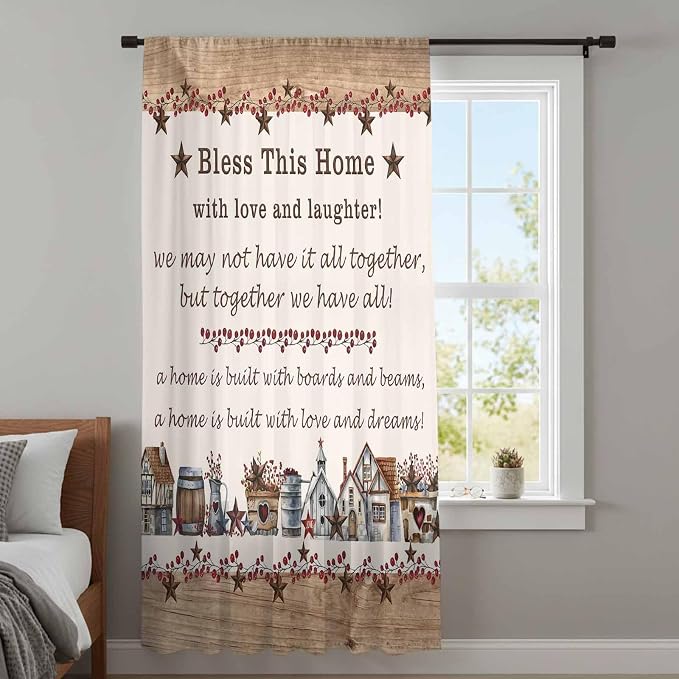 Farmhouse Sheer Curtains 45 Inch Length Country Star Barn Berry Brown Wood - Image 4