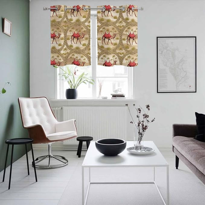 2 Panel Kitchen Cafe Curtains, Desert Camels Sunlight Filtering Nature Air - Image 4