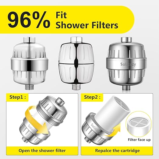 (2 Pc) 25+ Stage High Output Shower Filter Replacement Cartridges – Reduces Chlorine & Chemicals, Restores pH Balance, 2.4"×2.4"×2.68" SoliCozy Shower Filter Compatible with SF100 & Jomst Shower Head