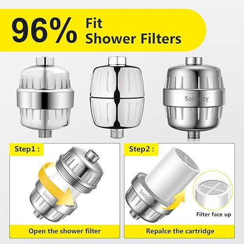 (2 Pc) 25+ Stage High Output Shower Filter Replacement Cartridges – Reduces Chlorine & Chemicals, Restores pH Balance, 2.4"×2.4"×2.68" SoliCozy Shower Filter Compatible with SF100 & Jomst Shower Head
