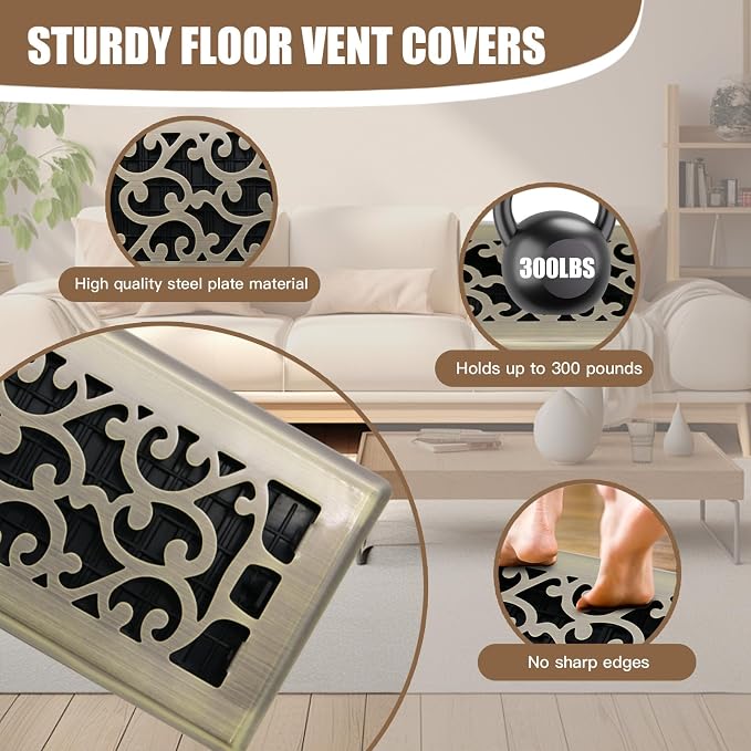 Floor Vents Register Ease Adjust 4X10 Inch Floor Air Vent Heavy Duty Walkable - Image 3