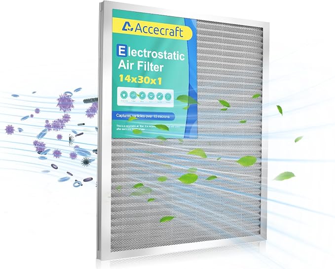 14x30x1 Electrostatic Air Filter, Washable & Reusable Aluminum AC/HVAC Furnace by Accecraft