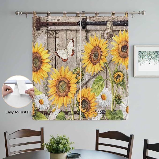 Farmhouse Sunflowers Bathroom Curtains 63 Inch Length, Window Curtains Tab Top - Image 4