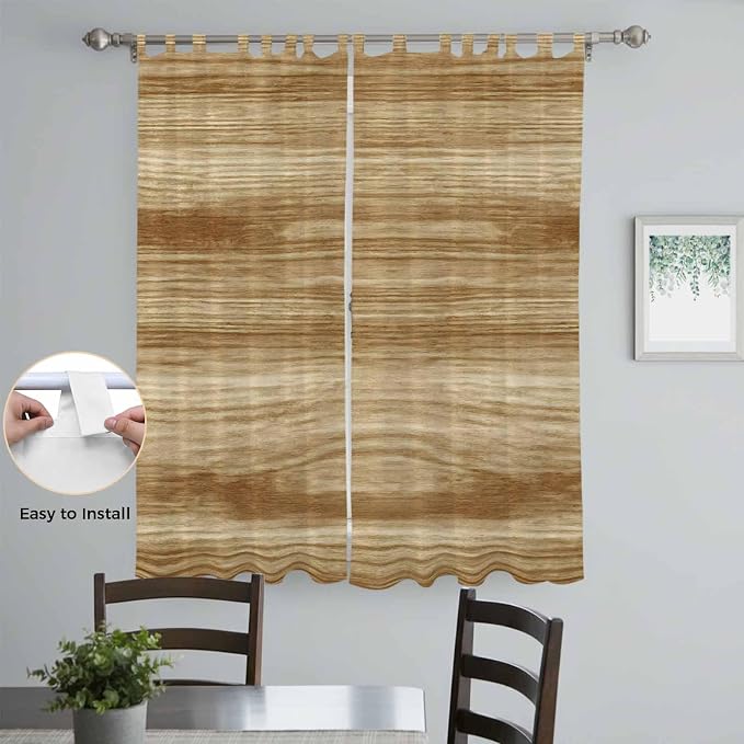 Light Brown Wood Grain Living Room Curtains 96 Inch Length, Window Curtains Tab - Image 4