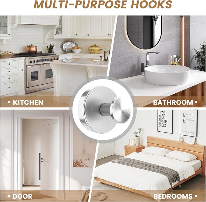 BKV Suction Cup Hooks for Glass Window,Removable Shower Hooks for Inside Shower,Metal Towel Hooks for Bathrooms,6 Pack(Silver)