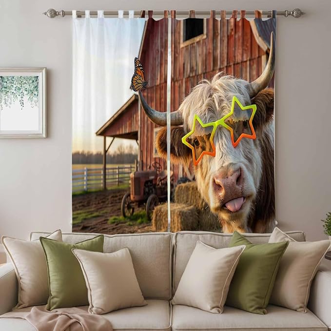 Farm Yaks Living Room Curtains 84 Inch Length, Window Curtains Tab Top - Image 3