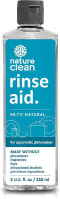 Nature Clean All Natural Dishwasher Rinse Aid Cleaner, Liquid Dishwasher Rinse Agent for Spot-Free Glass & Cutlery in Hard Water, Non Toxic Dish Washer Rinse Aid & Stain Remover, 8 oz/250ml, Pack of 1