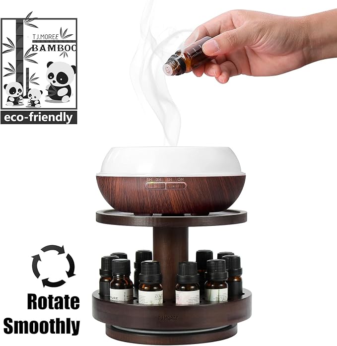 TJ.MOREE Bamboo Essential Oil Organizer 2-Tier Carousel Holder Black Walnut | - Image 4