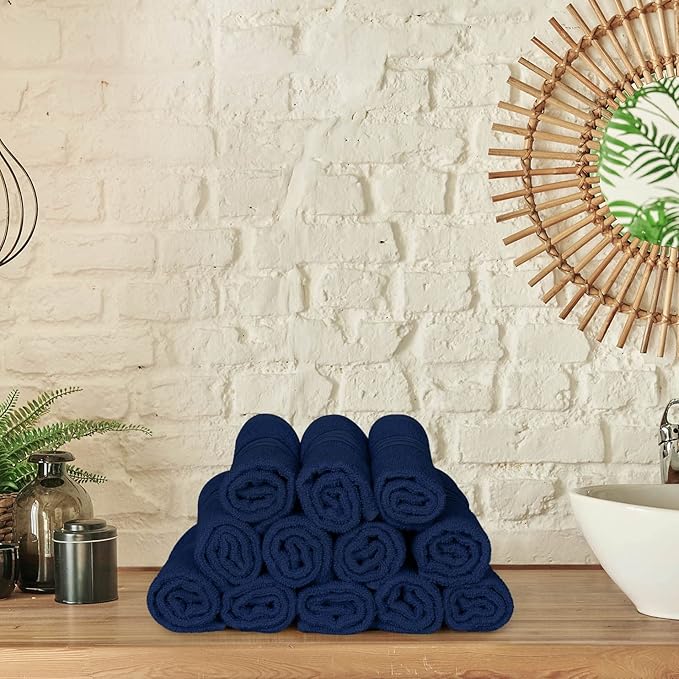 Utopia Towels 12 Pack Premium Wash Cloths Set, 12 by 12 Inches, 100% Cotton Ring Spun, Highly Absorbent and Soft Feel Washcloths for Bathroom, Spa, Gym, and Face, Navy