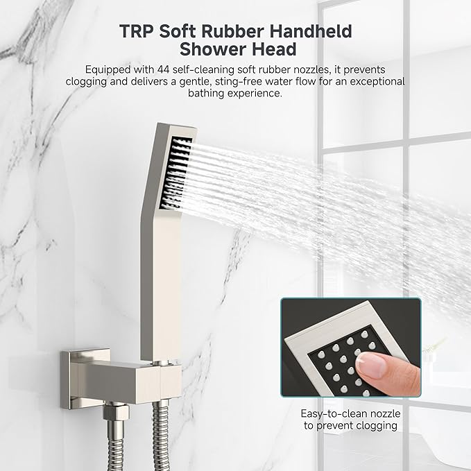 SR SUN RISE Shower Faucet Set & System - 12 Inch Rainfall Shower Head & Handle Set Wall Mounted Brushed Nickel Solid Brass Valve Trim Kit Included