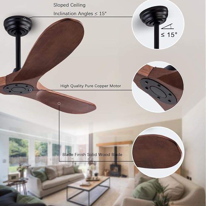QUTWOB 52" Wood Ceiling Fan No Lights - Image 5