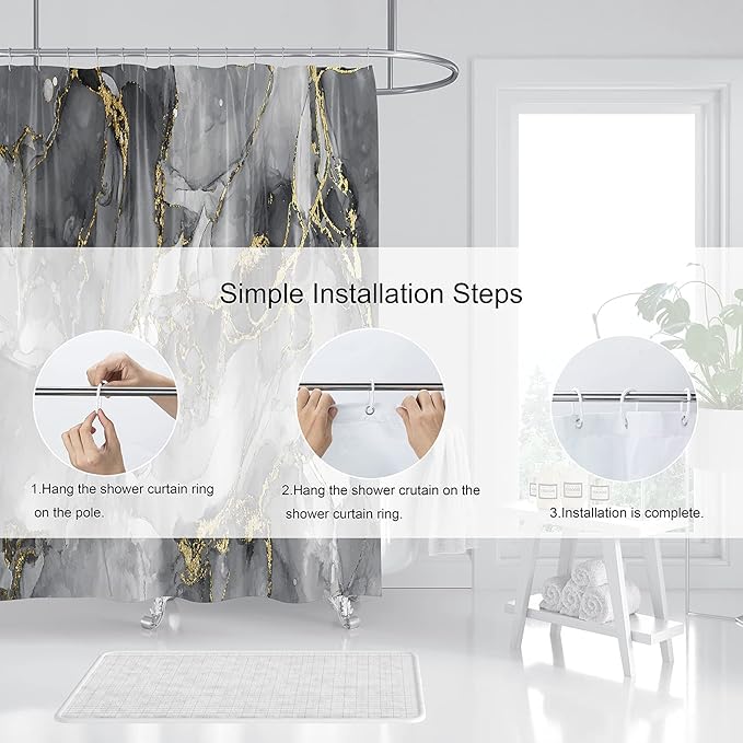 Domoku Brown Gold Marble Shower Curtain,Brown Golden Cracked Lines Abstract Modern Shower Curtain for Bathroom Decor,Waterproof Texture Washable Fabric Shower Curtain,72 X 72