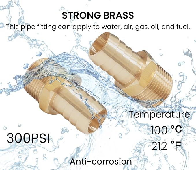 2pcs Brass Hose Barb Fitting, 3/4" Barb x 3/4" NPT Male, Adapter – Correct - Image 5