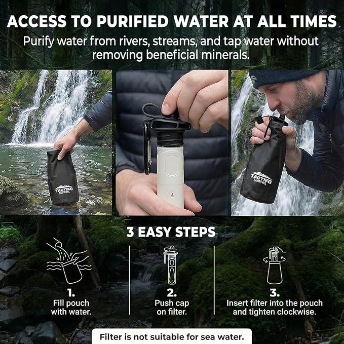 2-Pack Tactiko Survival 20oz/600ml Filtered Water Bottle Kit - Image 8