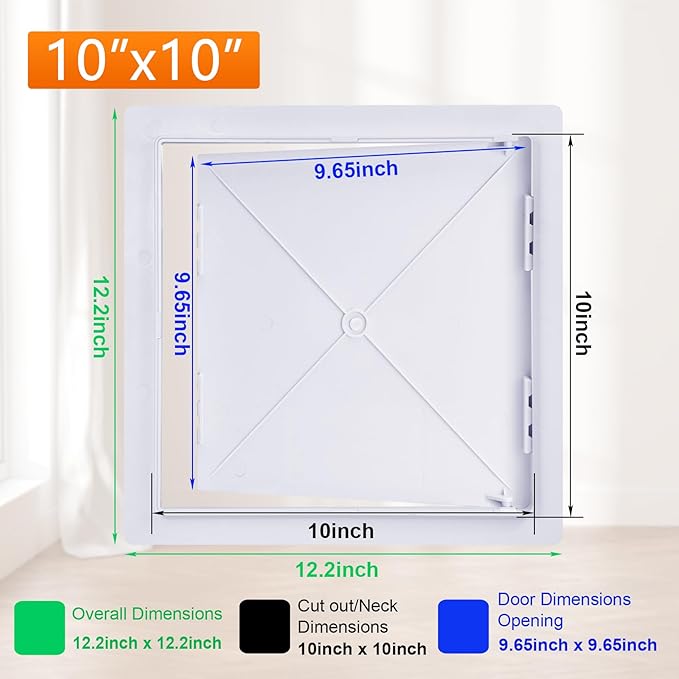 Suteck Plastic Access Panel for Drywall Ceiling 10 x 10 Inch Reinforced Plumbing Wall Access Doors Removable Hinged White