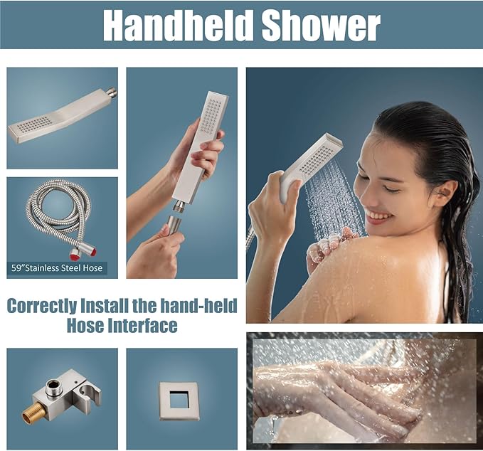 Aolemi Shower Faucet Set Rain Shower System with Handheld Spray Bathroom Shower Combo Rough-in Valve and Shower Trim Kit Included Brushed Nickel 12 Inch Wall Mount Shower Head