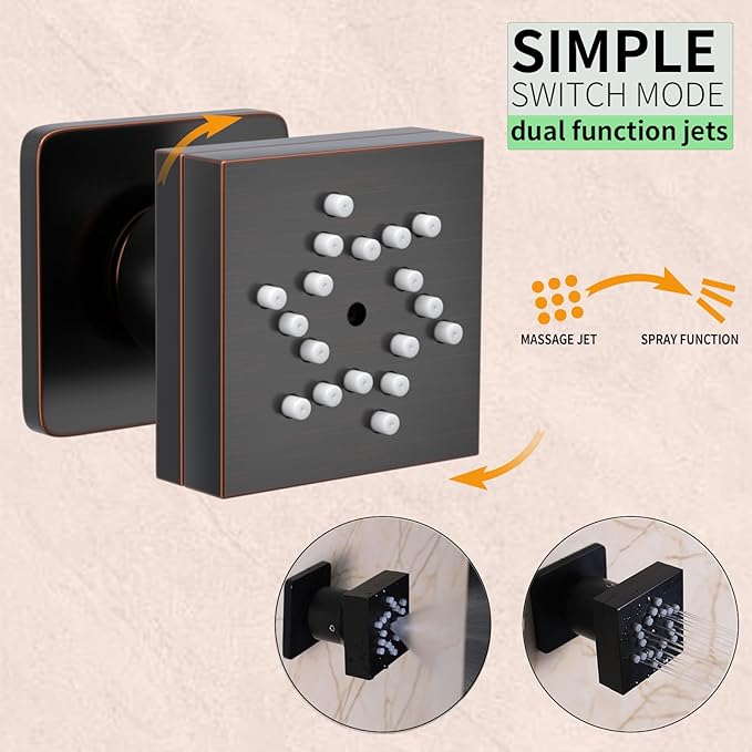 Oil Rubbed Bronze Digital Display Shower System with 16X24 inch Ceiling Mounted Shower Head(Rain&Waterfall Modes), with Handheld Spray and 6 PCS Dual Modes Body Jet