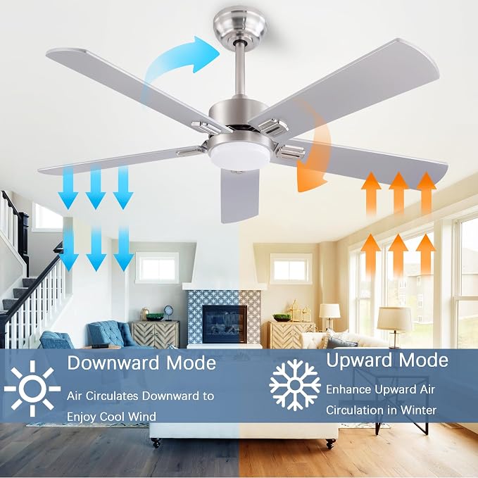QUTWOB 52" Ceiling Fans with Light and Remote, Farmhouse 5 Blades Quiet - Image 3