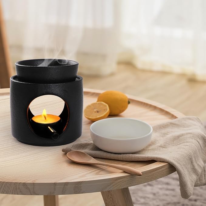 WD&CD Wax Melt Ceramic Oil Burner Black, Aroma Diffuser Essential Oil Burner - Image 3