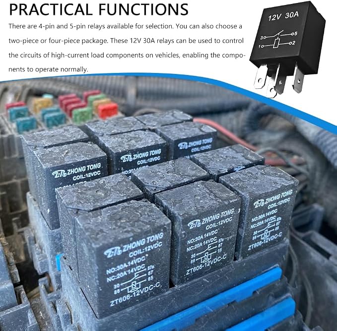2-Pack 4 Pin 12V 30A Multi-Purpose Automotive Relay, Heavy Duty Stable Relay - Image 5