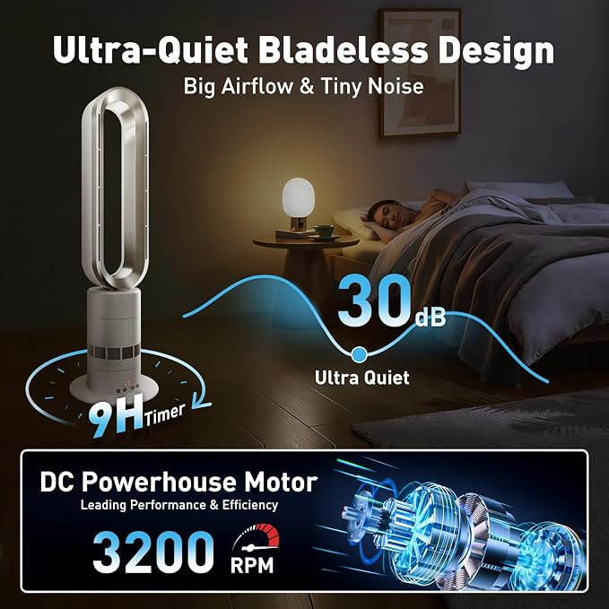TP18Pro Bladeless Tower Fan and Heater Combo, 71° Oscillation, 35 dB Low Noise - Image 6