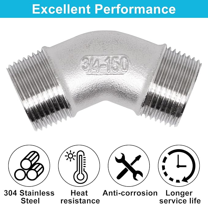 45 Degree Elbow 2PCS, 3/4" NPT Male X 3/4" NPT Male 304 Stainless Steel Pipe - Image 3