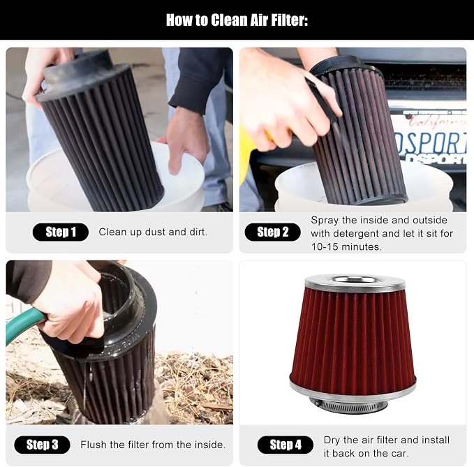 RYANSTAR RACING 70mm 2.75" High Flow Round Tapered Cone Cool Air Filter Cleaner - Image 5