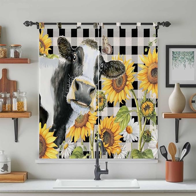 Retro Sunflowers Bedroom Curtains 72 Inch Length, Window Curtains Tab Top - Image 3