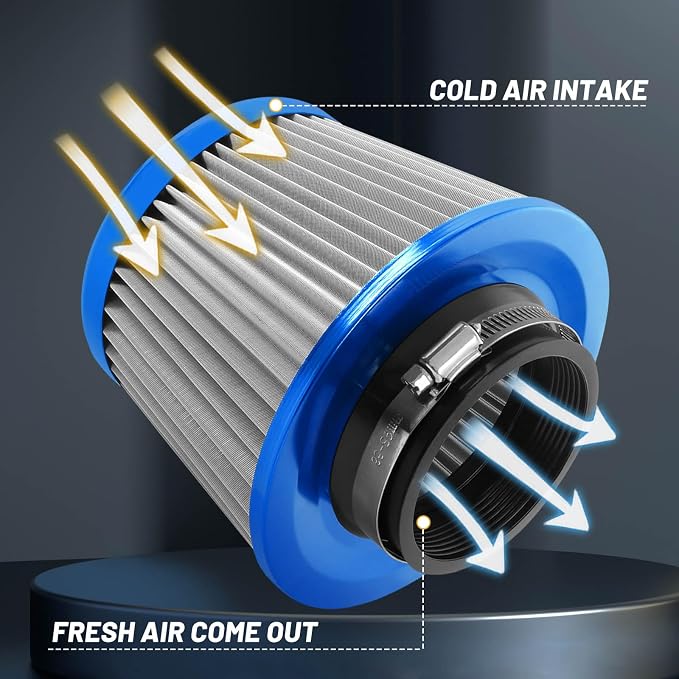 3" 76mm Universal High Flow Cold Air Intake Air Filter Upgraded Stainless Steel - Image 4