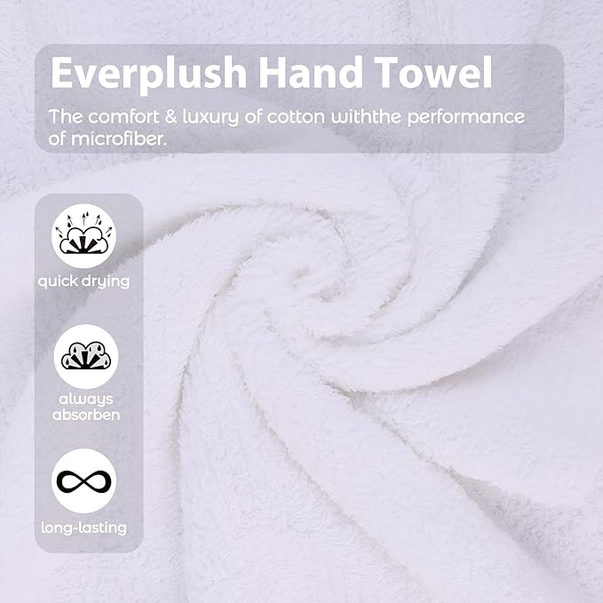 Everplush Youth Style Hand Towel 4-Piece Combo - Cotton Combined with Microfiber, Strong Absorption, Soft, Fluffy, Skin-Close Cotton, Durable, Various Sizes, Versatile