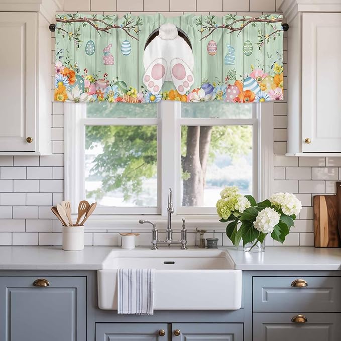 Easter Curtain Valances for Windows, Kitchen Valance Window Treatment, Spring - Image 2