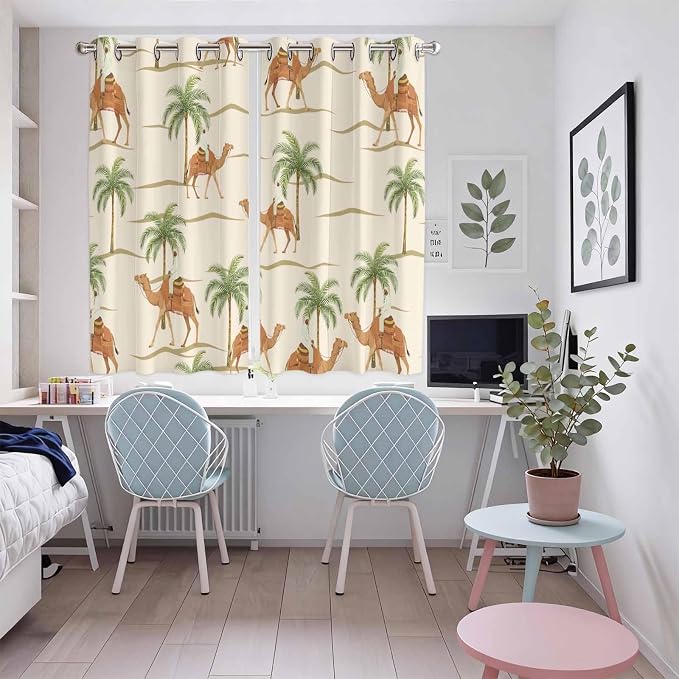 2 Panel Kitchen Cafe Curtains, Date Coconut Tree Sunlight Filtering Nature Air - Image 5