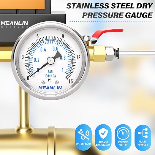 MEANLIN MEASURE 0~15Psi Dry Low Pressure Gauge Stainless Steel 1/8" NPT 2" FACE - Image 7