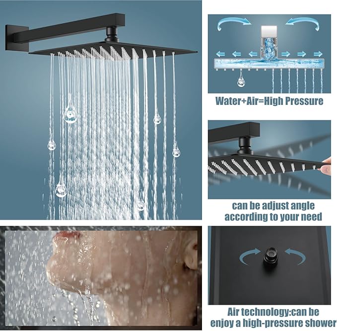 Aolemi Shower Faucet Set Rain Shower System with Handheld Spray Bathroom Shower Combo Rough-in Valve and Shower Trim Kit Included Matte Black 12 Inch Wall Mount Shower Head