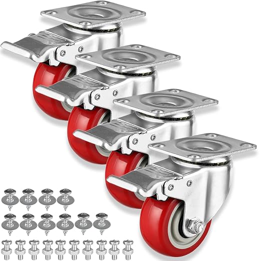 4" Casters Set of 4 Heavy-duty Industrial Caster Wheels, PU Noiseless Wheels by GcFoir