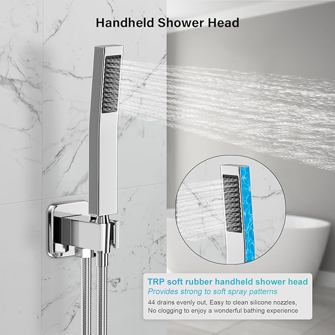 Shower Faucet Set Bathroom Square Rain Shower Head and Handle Set, Wall Mounted Shower Fixtures With Shower Valve and Trim Kit 12 inch Polished Chrom